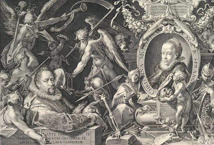 Portrait of Bartholomeus Spranger with his wife, Christina Muller, print by Aegidius Sadeler II, 1600
