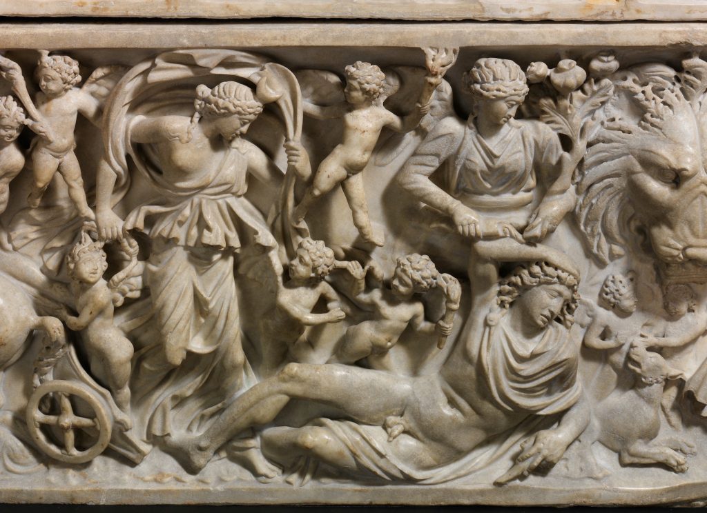 Third-century sarcophagus with simplified figures